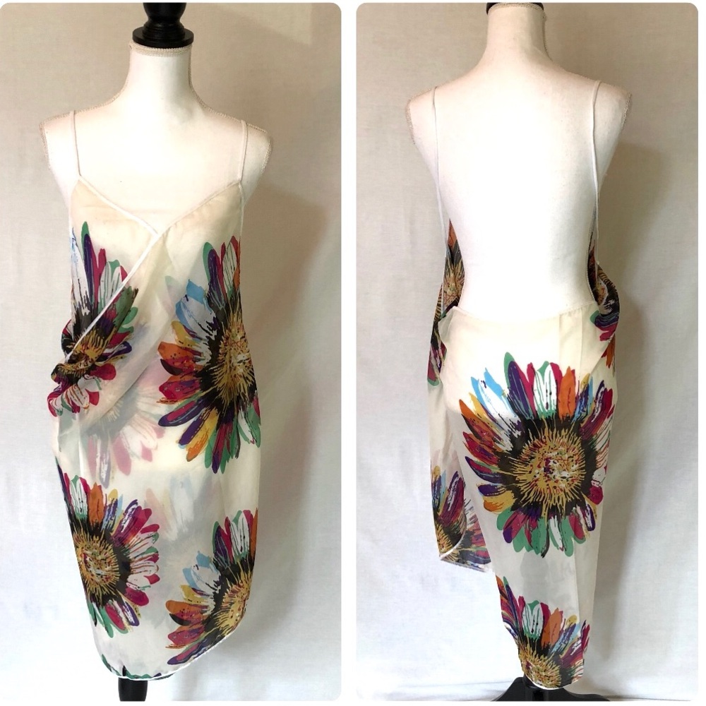 White Chiffon Floral Sarong Wrap Swim Coverup - Picture 2 of 4